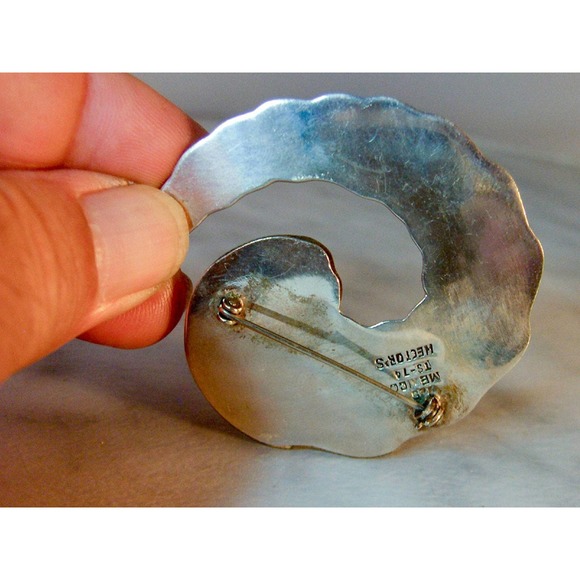 Vintage Sterling Silver Cornucopia Brooch , Mexico , Hectors , Taxco , Swirl - Picture 2 of 4